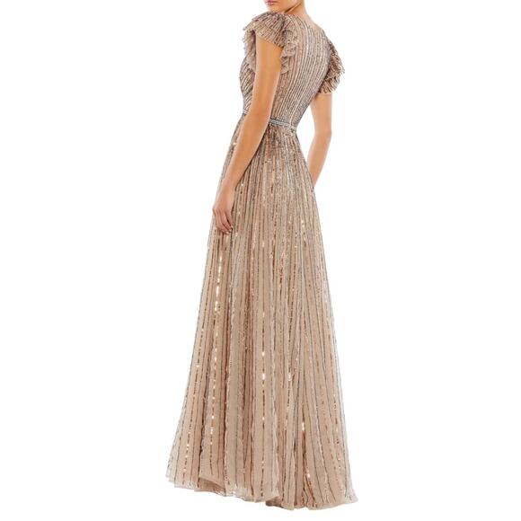 Mac Duggal 5502 Copper Sequin Wrap Gown Ruffled Cap Sleeve Long Gown Size 8 $698 - Picture 3 of 10